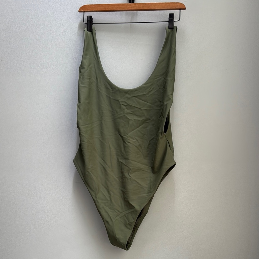 Aerie super scoop one piece swim army green size XL long